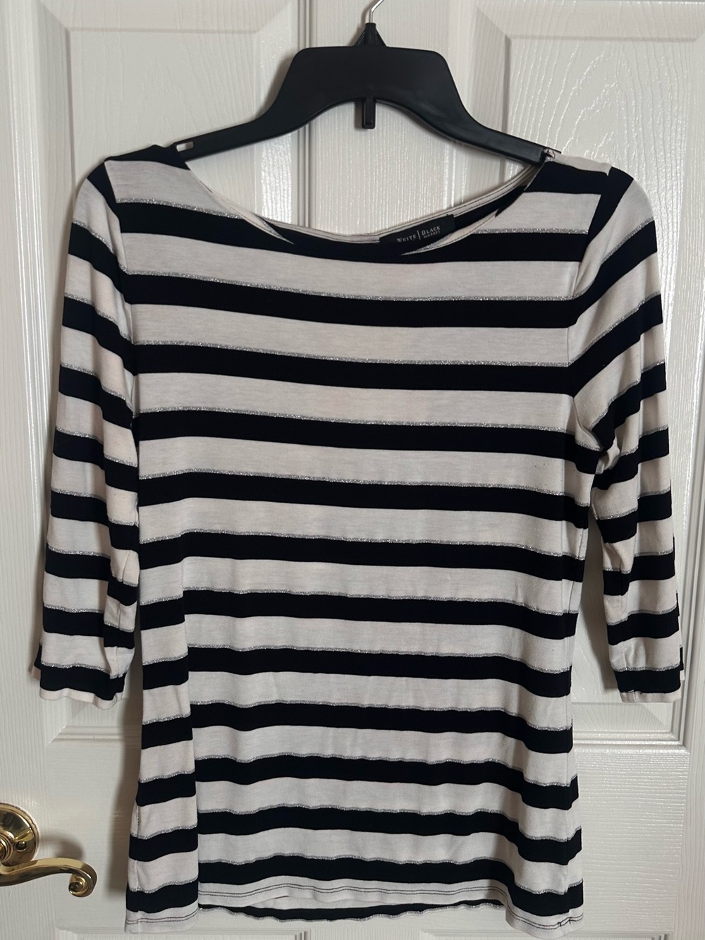 White House Black Market Black & White Striped Boatneck Top